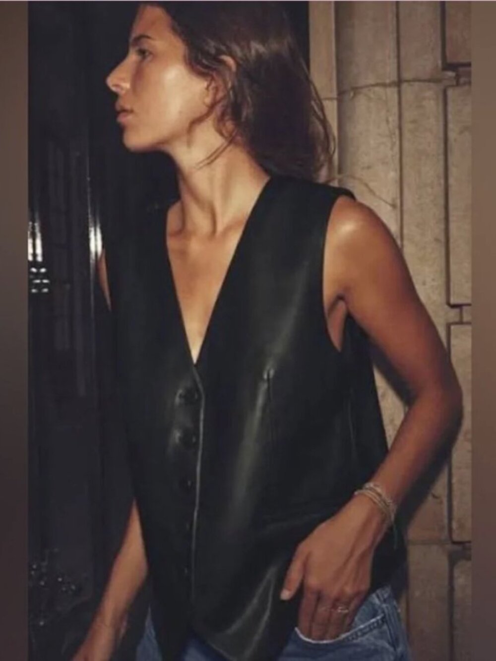 Zara Black Leather Vest